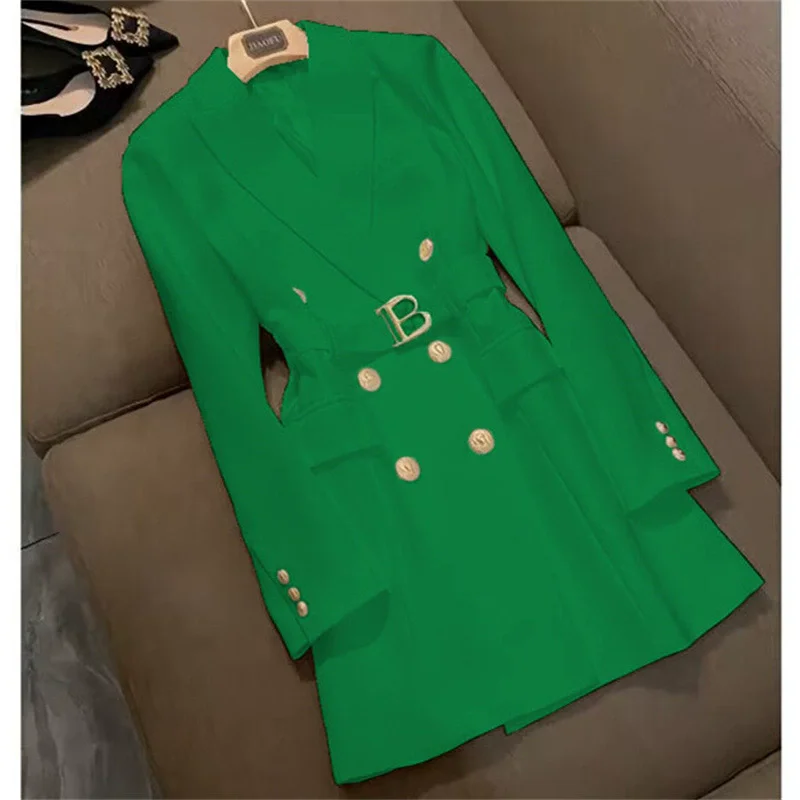 Jaqueta Longa Fena Primavera 2025:  E Estilo Urbano, Ajuste Slim, Tecido Poliéster, Abotoamento Duplo, Cor Pura