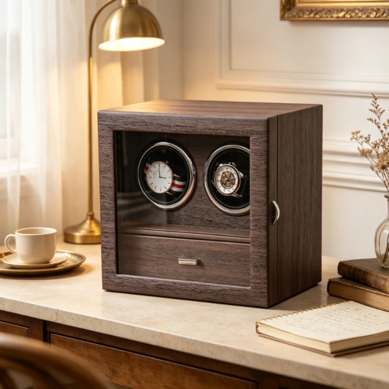 Automatic Watch Winder 2 Watches Multifunctional Storage Organizer Mechanical Watch Rotating Box Drive PU Leather Display Case