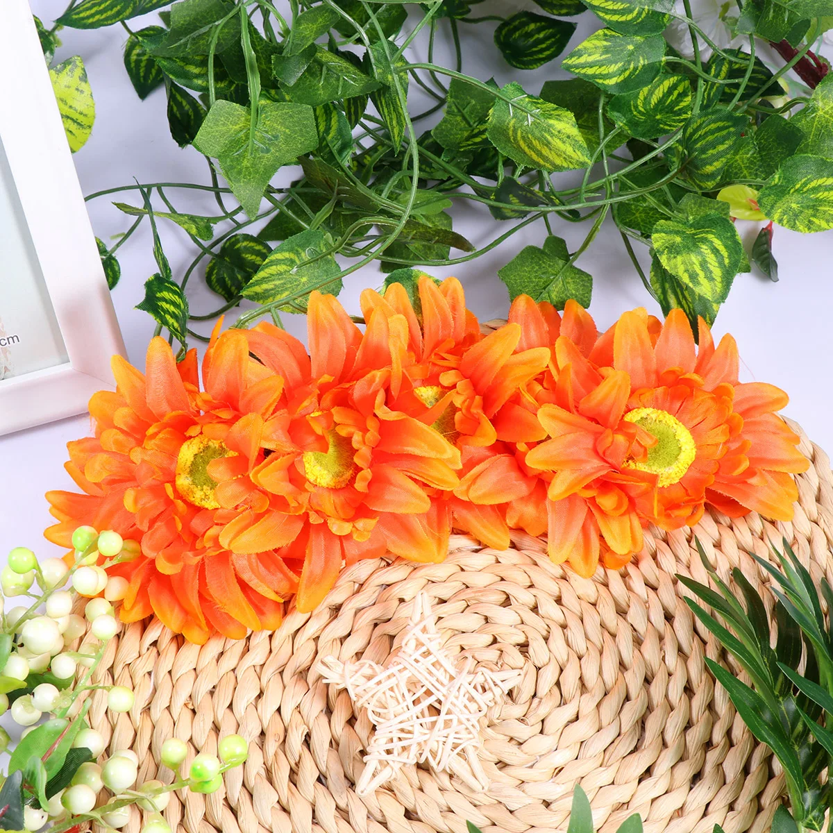 

Simulated Sunflower Hairband Floral Headpiece Bridal Accessory Orange Color Lightweight Comfortable Wedding Party Prom