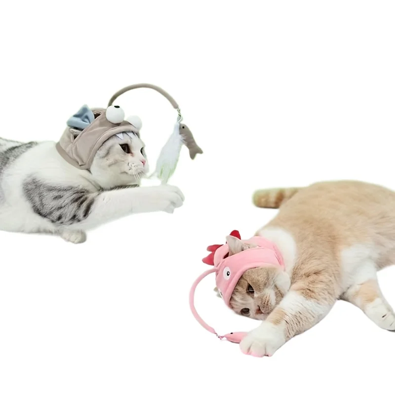 Adjustable Interactive Cat Headwear Toy Pink Gray Safe Pet Teaser Toy Fun Cat Cosplay Accessory