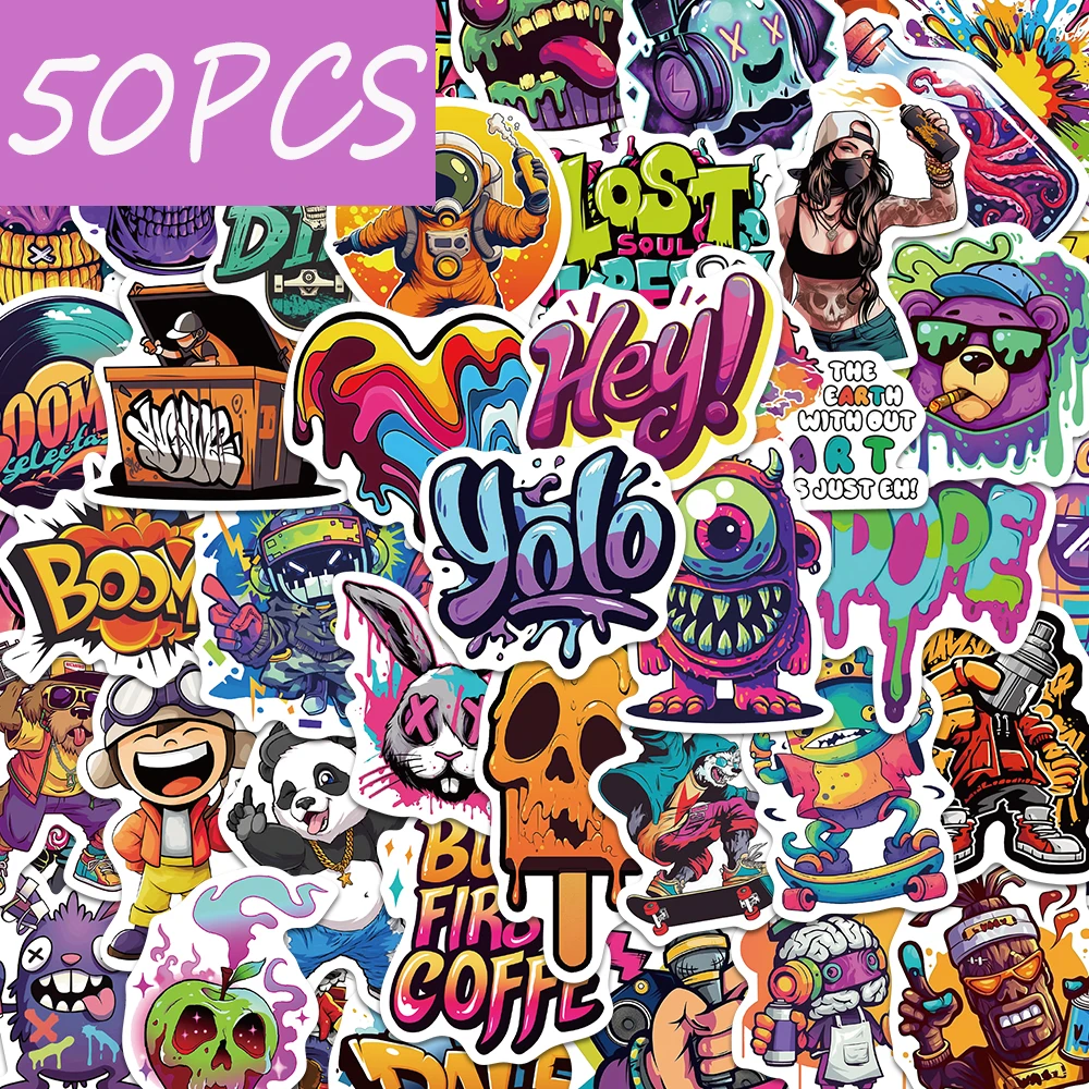 

50pcs street graffiti personality art stickers, decorate mobile phones, notebooks, helmets, waterproof stickers