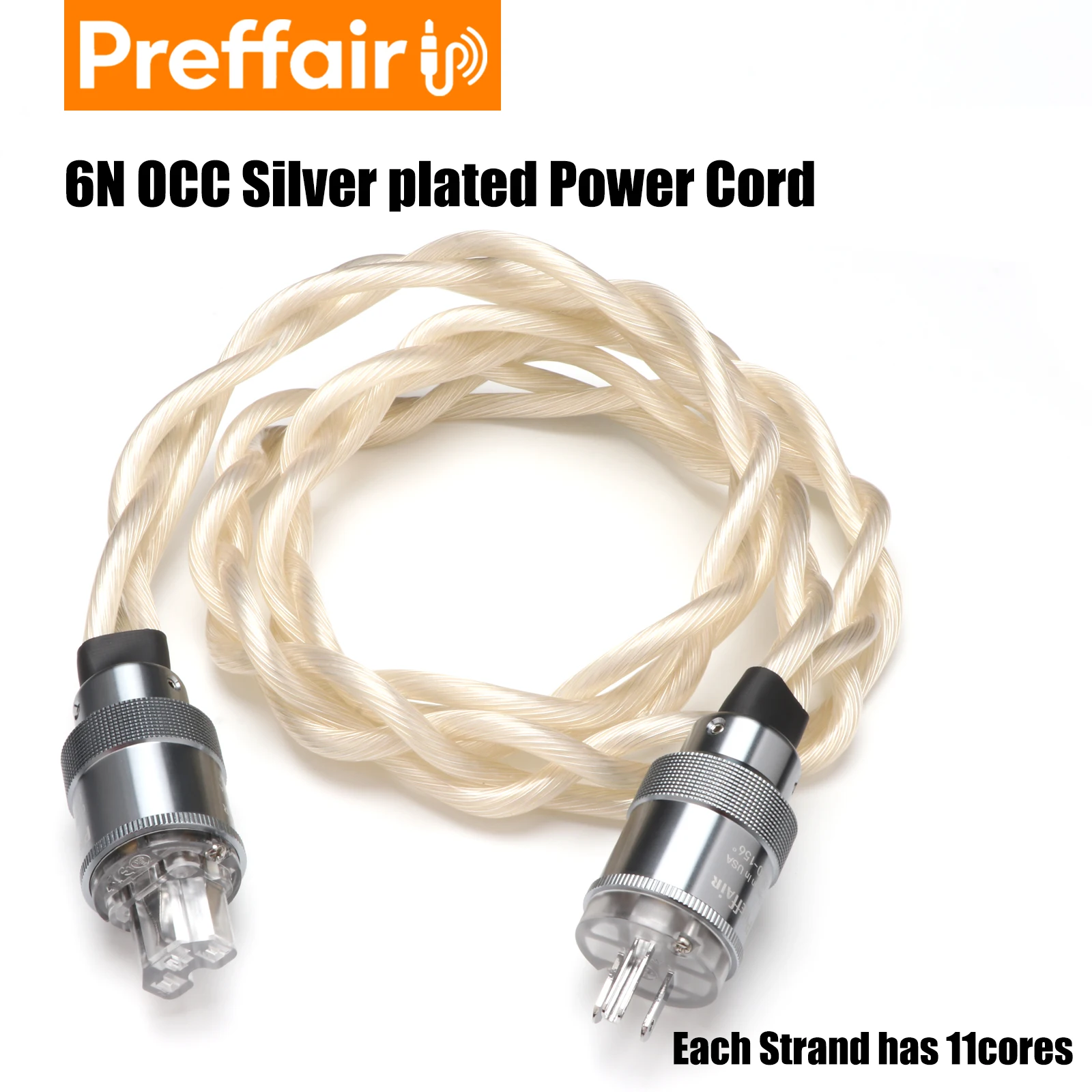 Preffair New 6N OCC single crystal US & EU AC Audiophile audio amplifier DAC filter HIFI silver Power cable rhodium plating plug