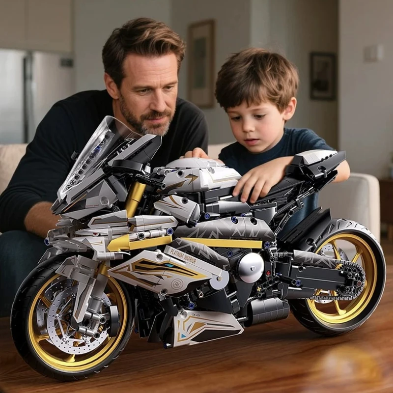 Racing Motorcycle Building Blocks Kit Large Simulation Moto Model Bricks Set Collectible Display Assembly Toy for Adult Gift
