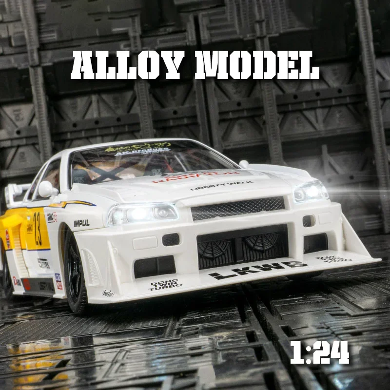 

1:24 Игрушки-модели GTR из сплава, имитация рулевого колеса, холодный звук и свет, изысканные настольные украшения