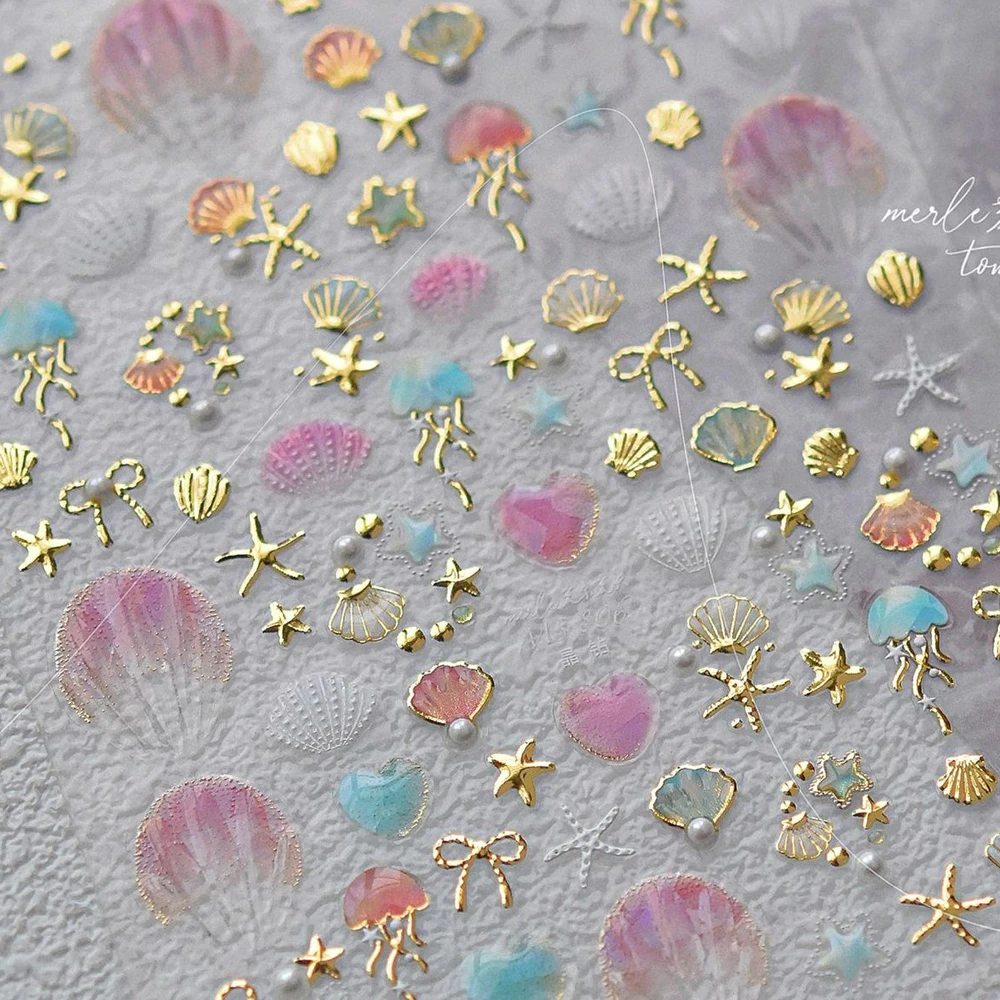 5D Lucido Medusa Bolla Nail Art Sticker Creatura marina Shimmery Blu Meduse Bolle Fantasia subacquea Adesivo Manicure Dec