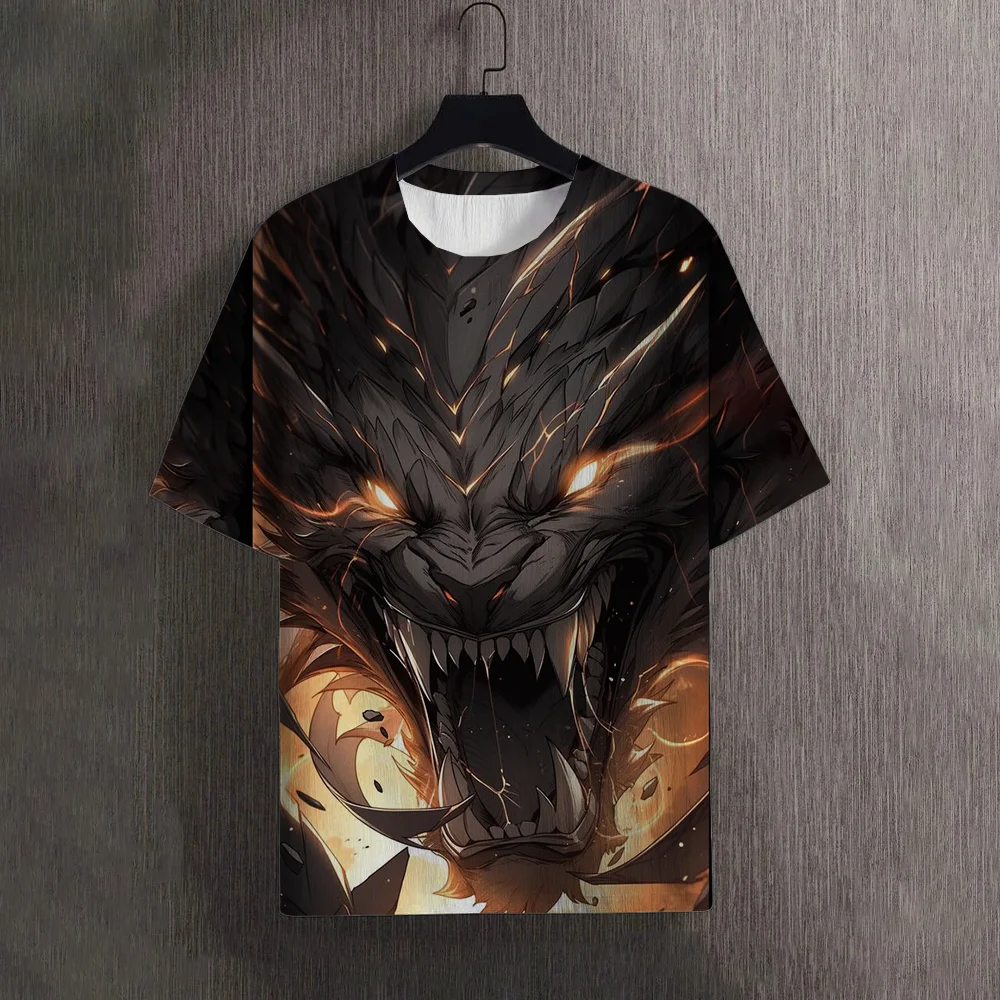 Leisure Dragons Pattern Printed Men\'s T Shirt Round Neck Loose Tops Breathable Comfortable Summer Oversized y2k Clothes For Men