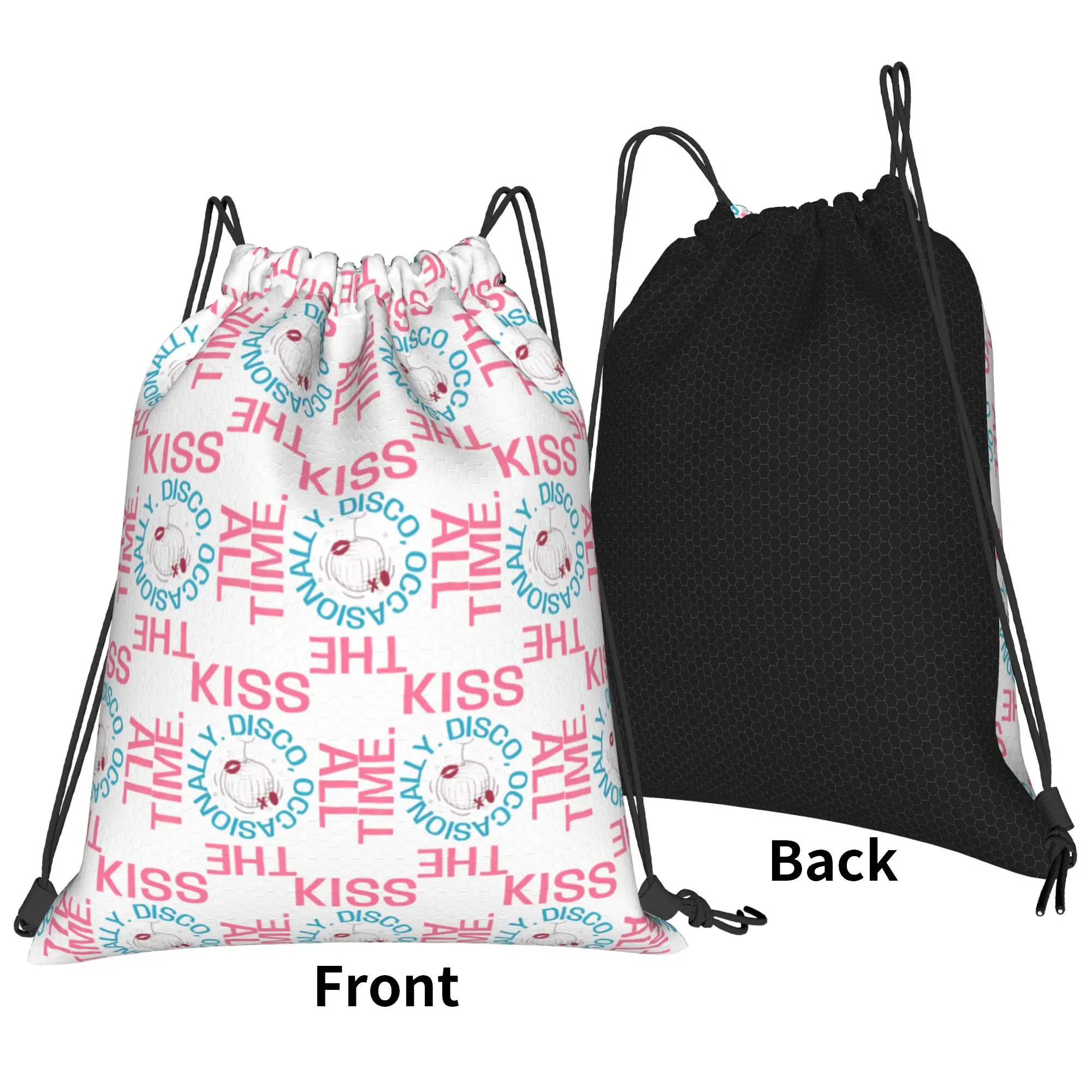Kiss All The Time Disco Harrys Saying Drawstring Backpack Gym Sackpack Water Resistant Styles String Bag 36cm (W) x 43cm (H)