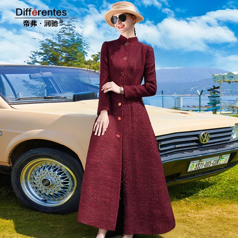 

Luxury New Trench Women Winter Coat Red X-Long Jacket Single Breasted Collar Outwear Office Lady Skirt Hem for Events