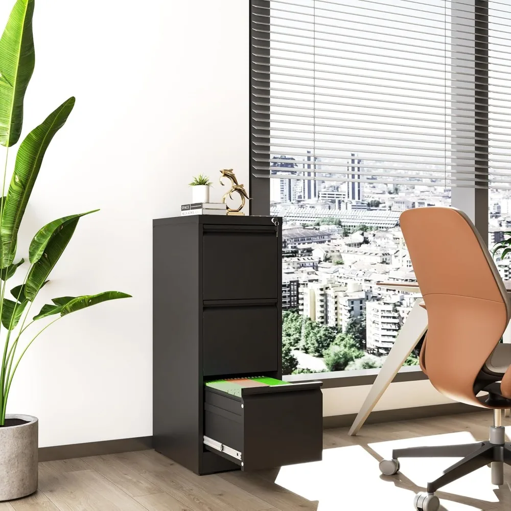 Heavy Duty Steel Vertical File Cabinet with Lock for Home Office, Ideal for Hanging Letters, Legal Size Documents Storage