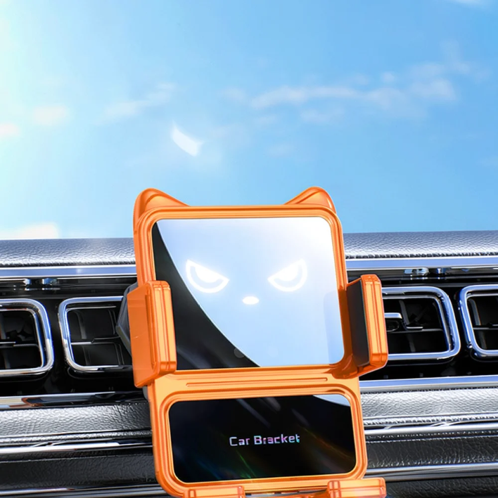Wireless Charging Car Phone Mount 15W Fast Charger Automatic Clamping Air Vent Support Navigation Stand Cute Cat Ear Accessory