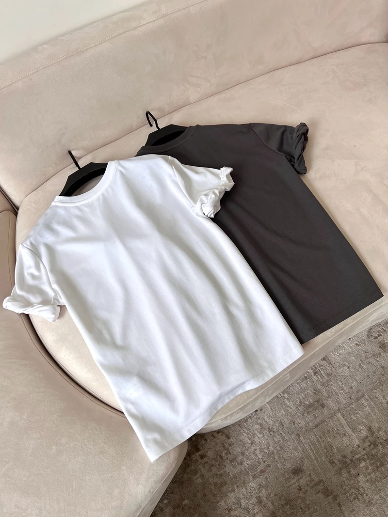 

Summer 2025 Women's Cotton round Ne ort Sve T-irt Loose Comfortable Spor Casual Sle Sweat Absorbent Thin Material