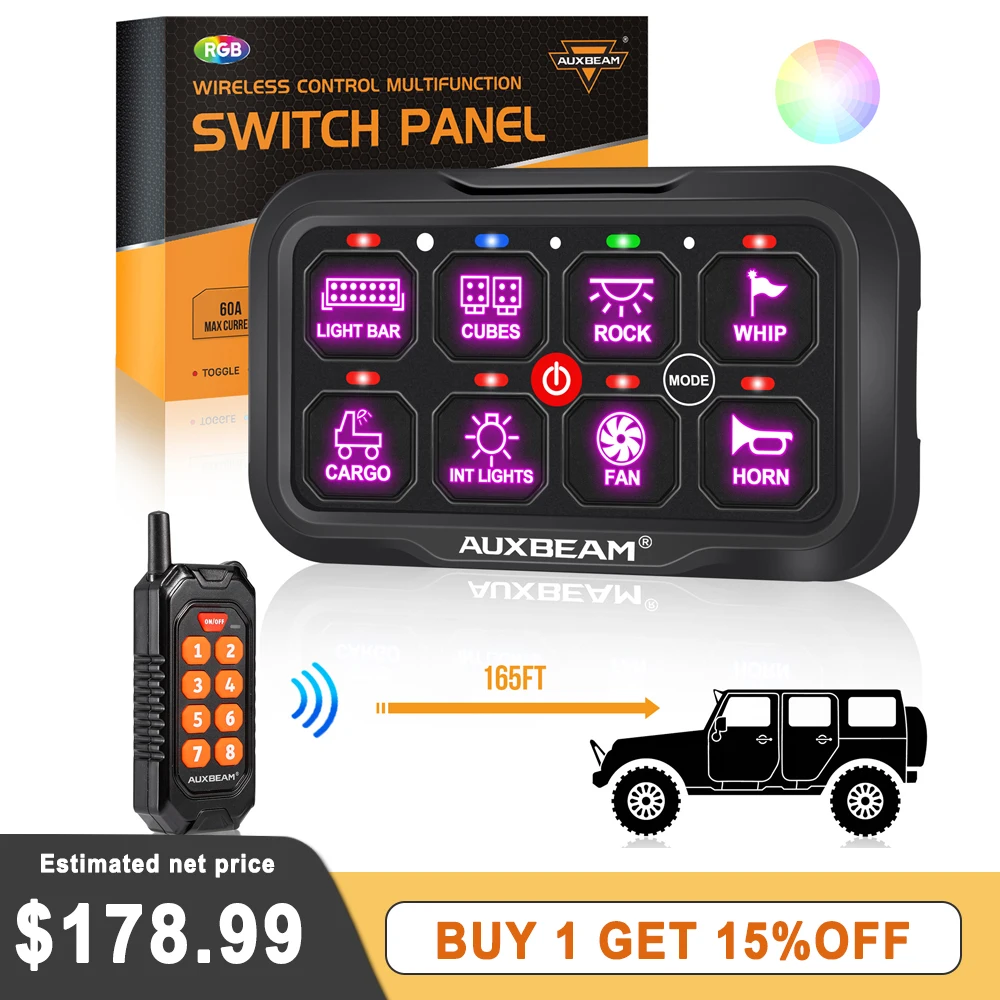 

AUXBEAM RC-800 RGB 8-канальная светодиодная панель управления, универсальная система электронных реле для включения/выключения светодиодных светильников с пультом ДУ