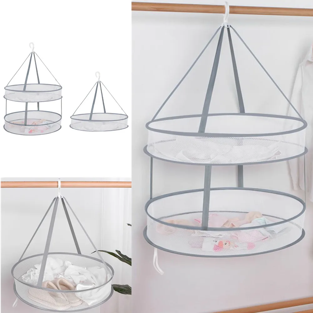 

Hanging Clothes Drying Basket Single Layer/Double Layer Folding Drying Racks Sweater Anti-Deformation Thickened Net Pocket