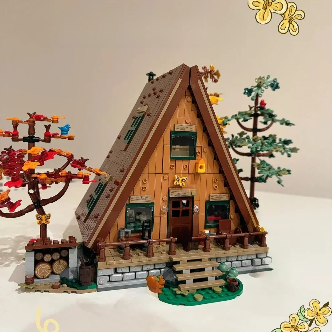 

2025 ТОП-идея Moc A-Frame Cabin, лесной дом, строительные блоки, город, вид на улицу, строительная модель для взрослых, игрушки, подарки для детей