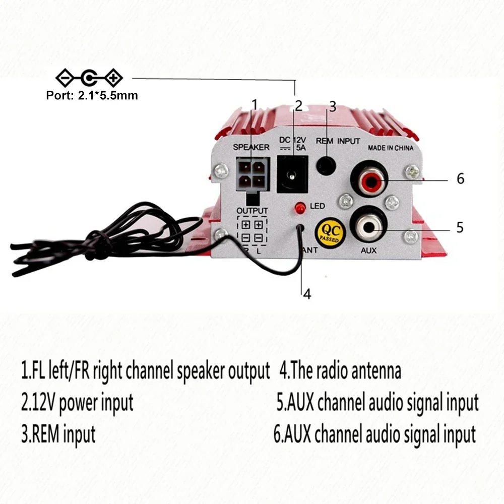 MA700 Car Bluetooth 5.0 Amplifier 2.0 Channel USB/MP3/FM High Power Mini Amplifier MP3 Amplifier Treble Adjustment 12V3A UK Plug