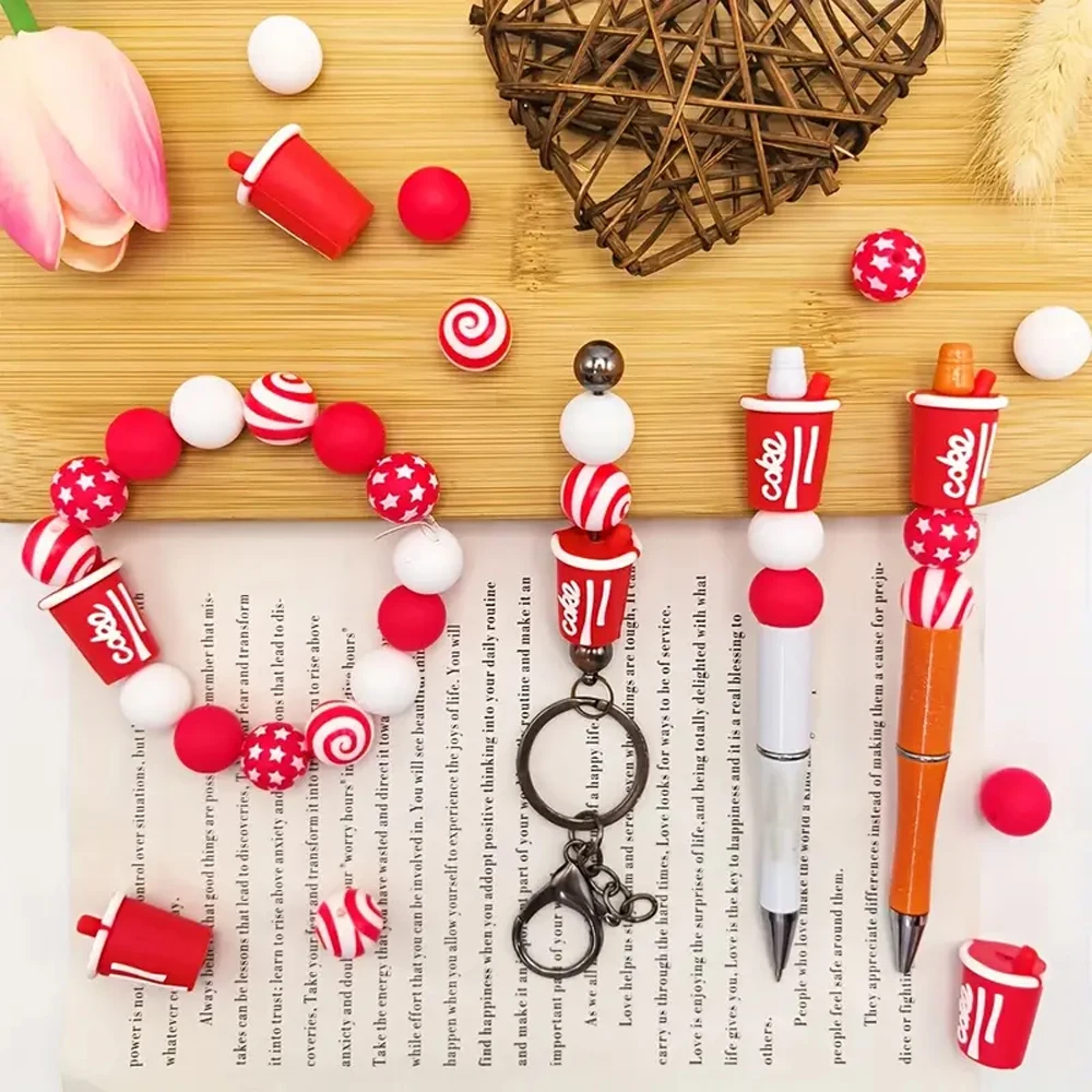 5/25PCS Coke Series Silicone Bead Set, Perfect for DIY Handmade Crafts Such as Keychains, Necklaces, Bracelets, Etc