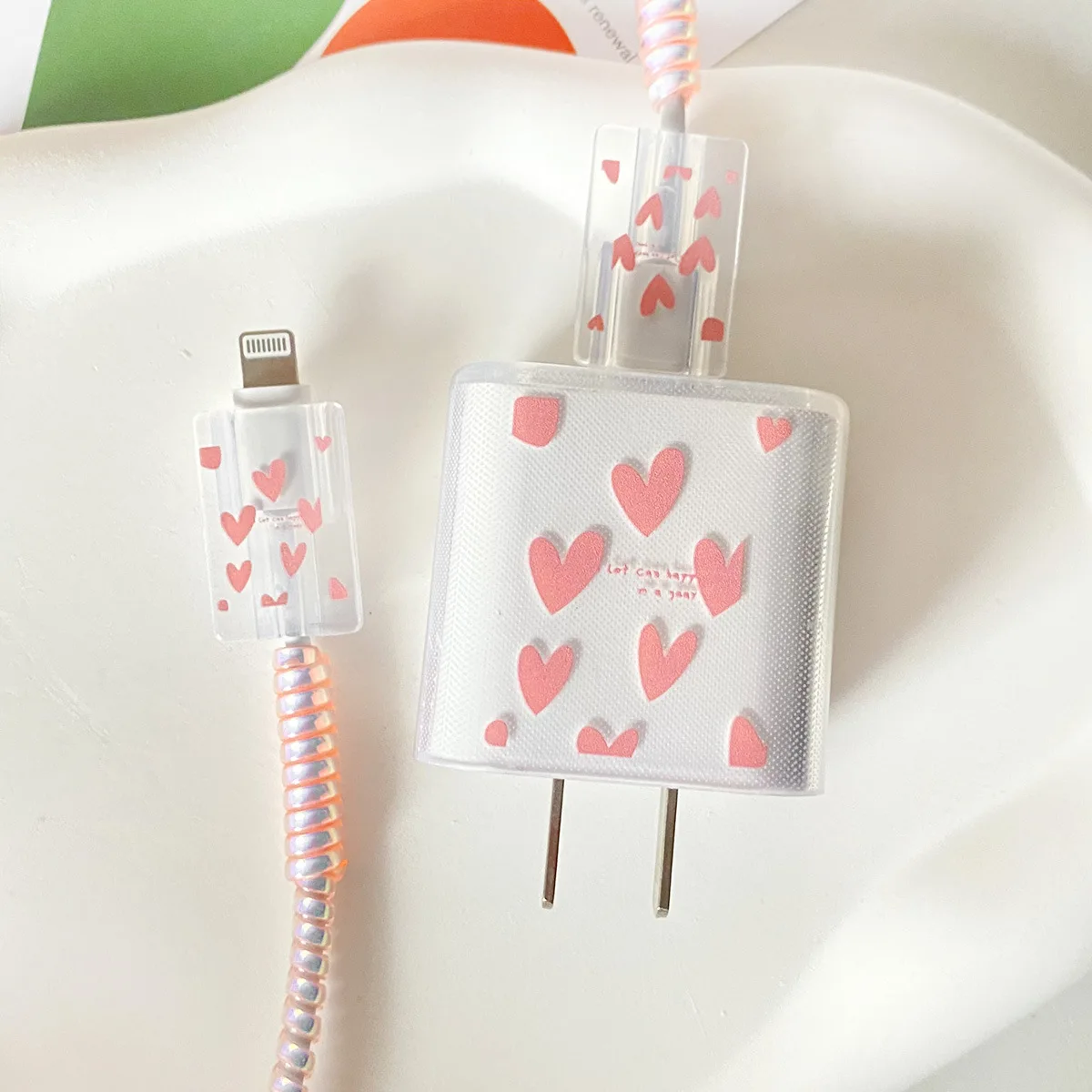 Cute Heart Cable Cover Phone Cord Protector for iPhone iPad 18W/20W U.S.regulations Fast Charger Case Protection Soft  TPU Shell