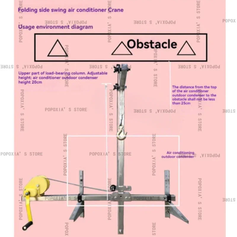 Air Conditioning Lifting Tool Folding Crane Bracket Manual Winch Assembly Conditioner Machine 10/15/20m