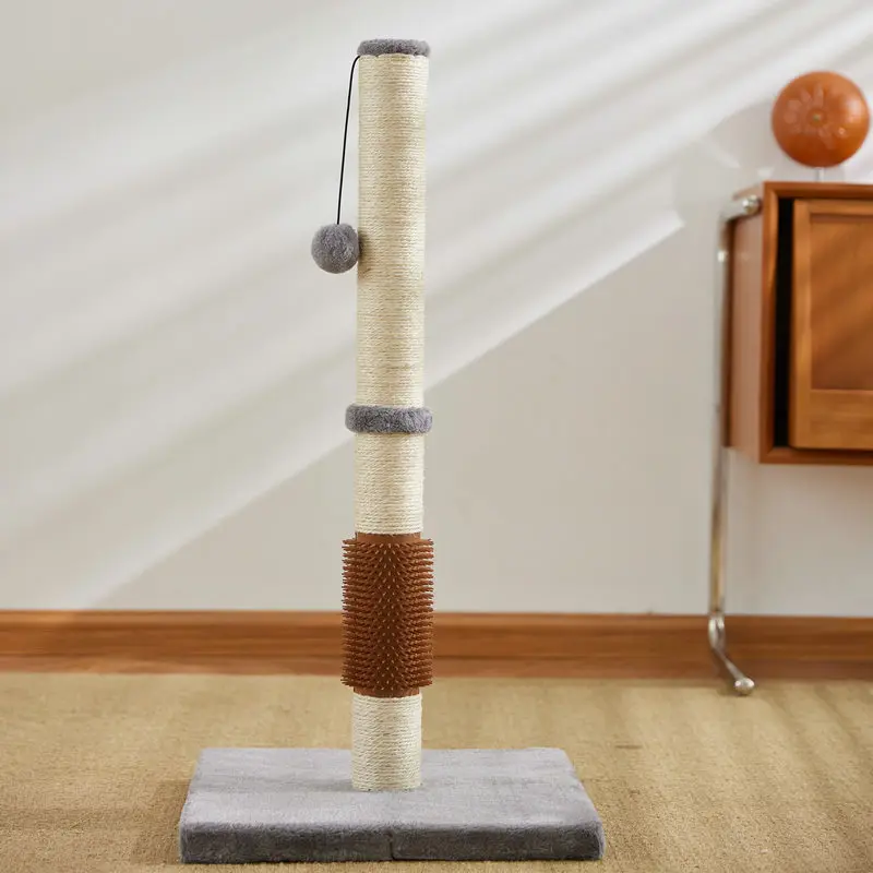 Cat Scratching Post with Self Groomer Cat Brush Sisal Rope Tall Cat Claw Scratcher with Hanging Ball for Indoor Cats