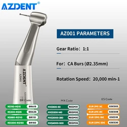 AZDENT-Fraise Dentaire à Contre-Angle 1:1, Pièce à Main à Basse Vitesse, Bouton Poussoir, Pulvérisation d'Eau Externe, Outil Dentiste, 2.35mm, 1 Pièce