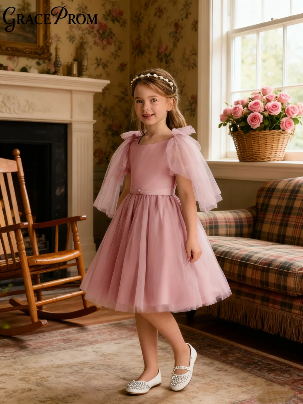 

Fashionable Tulle Ring Girl Dress Girl Stage Show Dress Wedding Girl Princess Dress Classic A-Line Floor-Length Party Gown