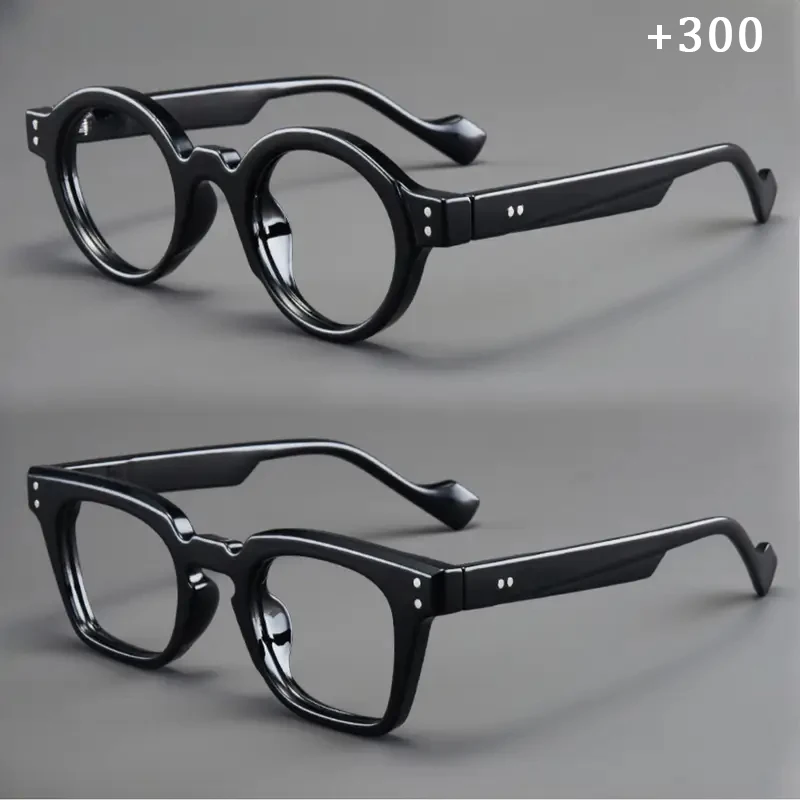 2 Paar Retro Runde und Quadratische Schwarze Stilvolle Lesebrillen, Unisex, für Presbyopie und Lesehilfe – Detail 5