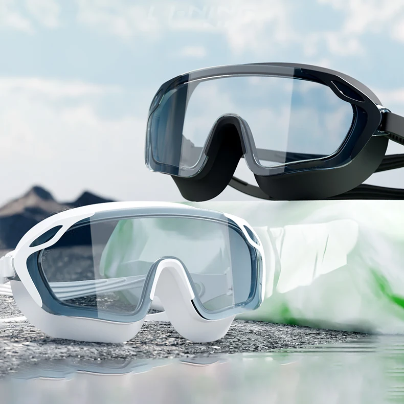 نظارات سباحة بدون إطار عالية الدقة مضادة للضباب للرجال والنساء UV400 مرآة مطلية بإطار كبير من السيليكون نظارات سباحة مقاومة للماء