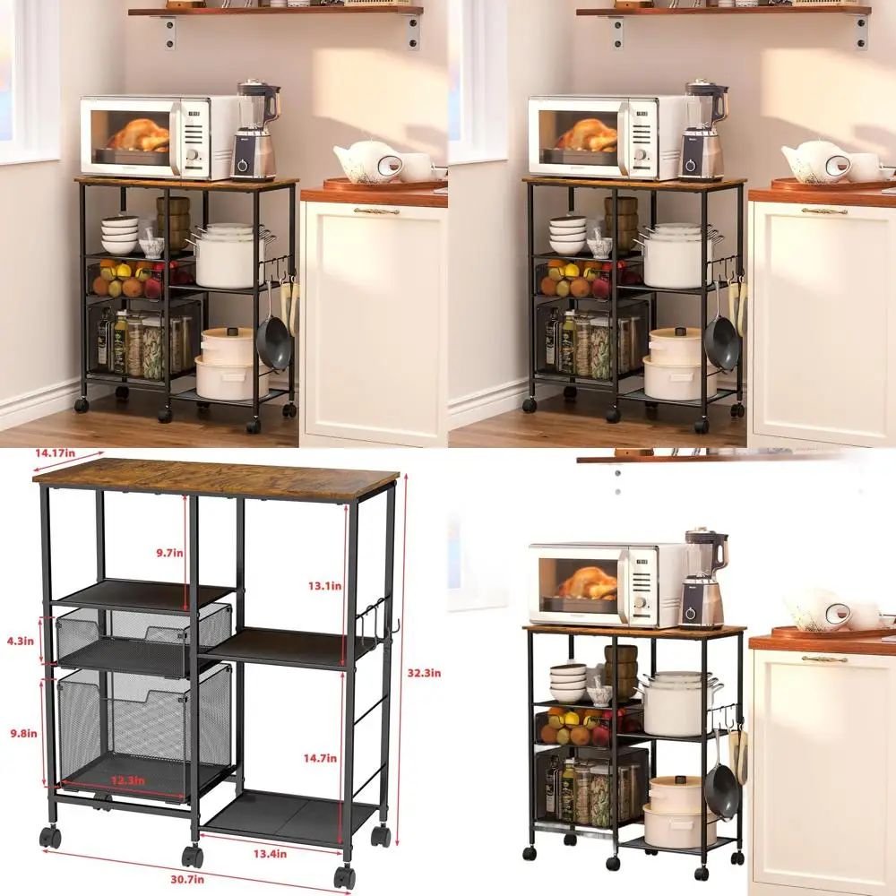 

Mobile Kitchen Storage Cart with Drawers and Shelves - Multi-functional for Kitchen, Baking, Coffee, and More