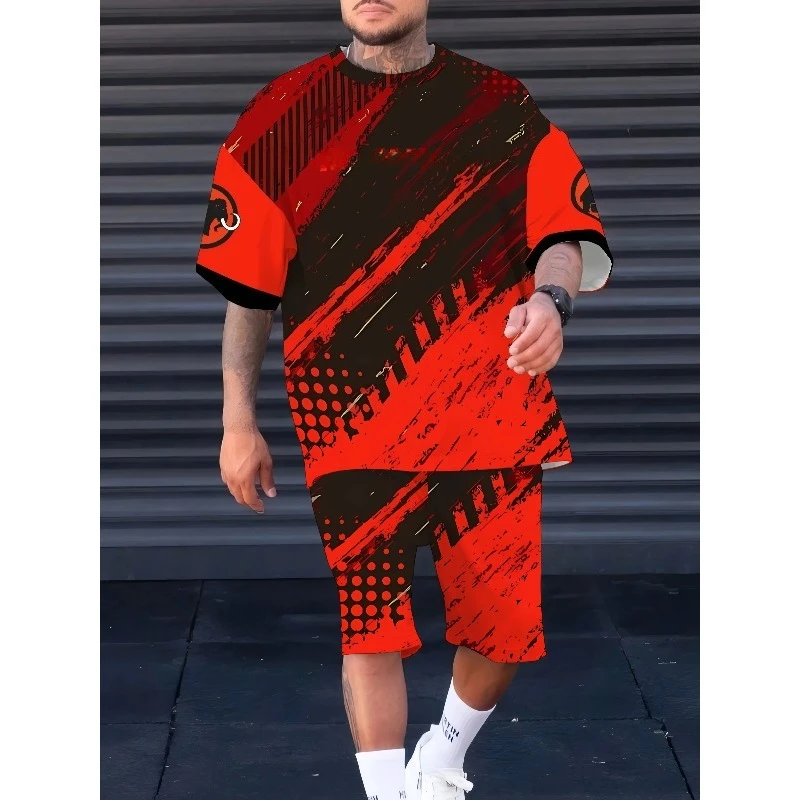 2025 Summer New Men's 3D Printed Casual Fashion Outdoor Street Wear Trendy Daily Sportswear