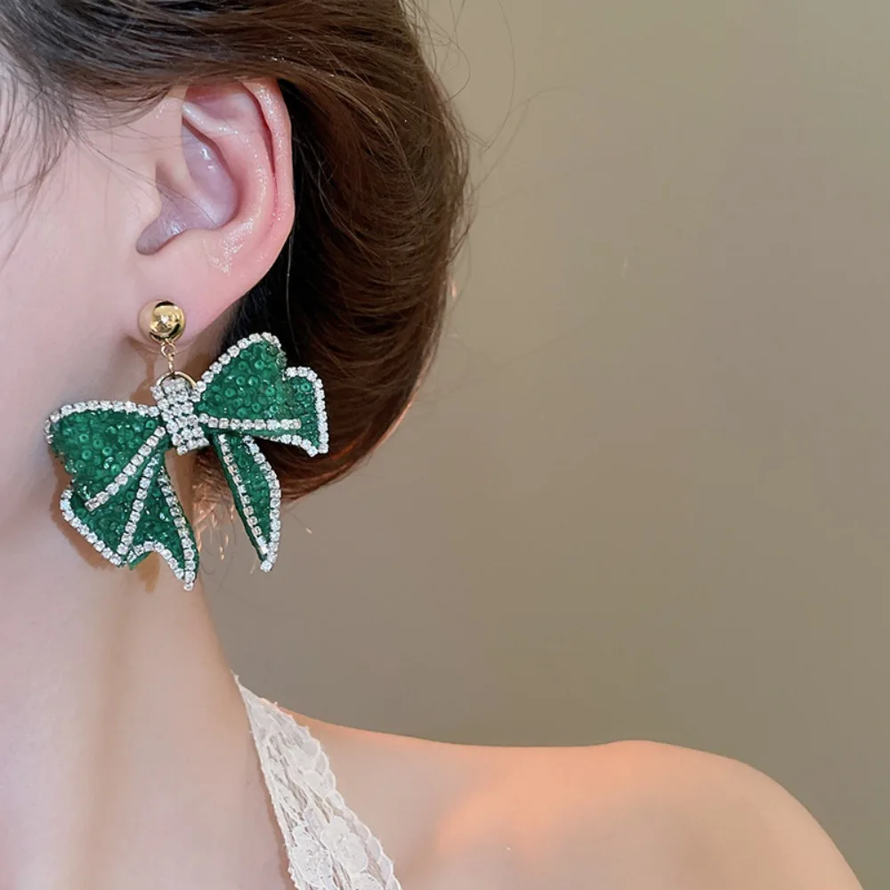 الزركون كريستال القوس أقراط ضوء الفاخرة الأذن مجوهرات الحلو وأقراط إكسسوارات جذابة Bowknot استرخى أقراط هدايا