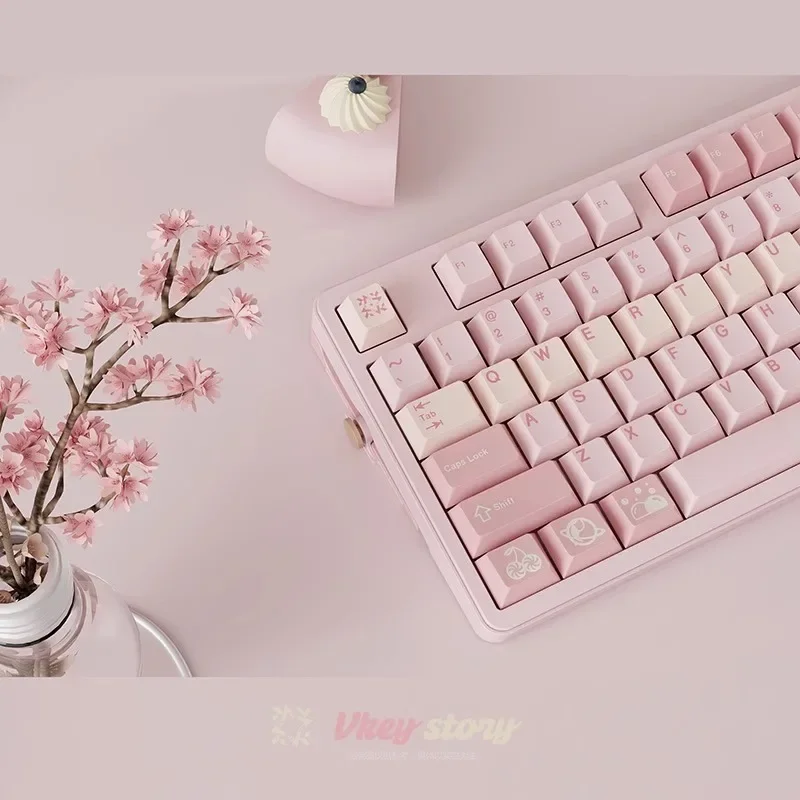 JTK Bubblequm Keycap Set ABS Doublshot Custom Pale Pink Cute Girl  Keyboard Cap Cherry Profile KeyCap for Mechanical Keyboard
