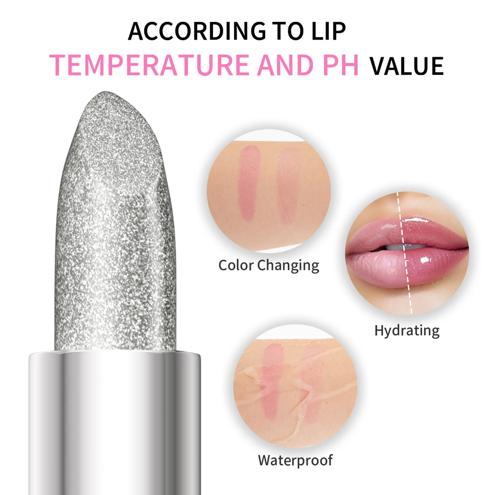 Lápiz Labial Perlado que Cambia de Color con la Temperatura, Rojo Cereza, Negro Rosa, Bálsamo Labial Hidratante y Humectante, Maquillaje