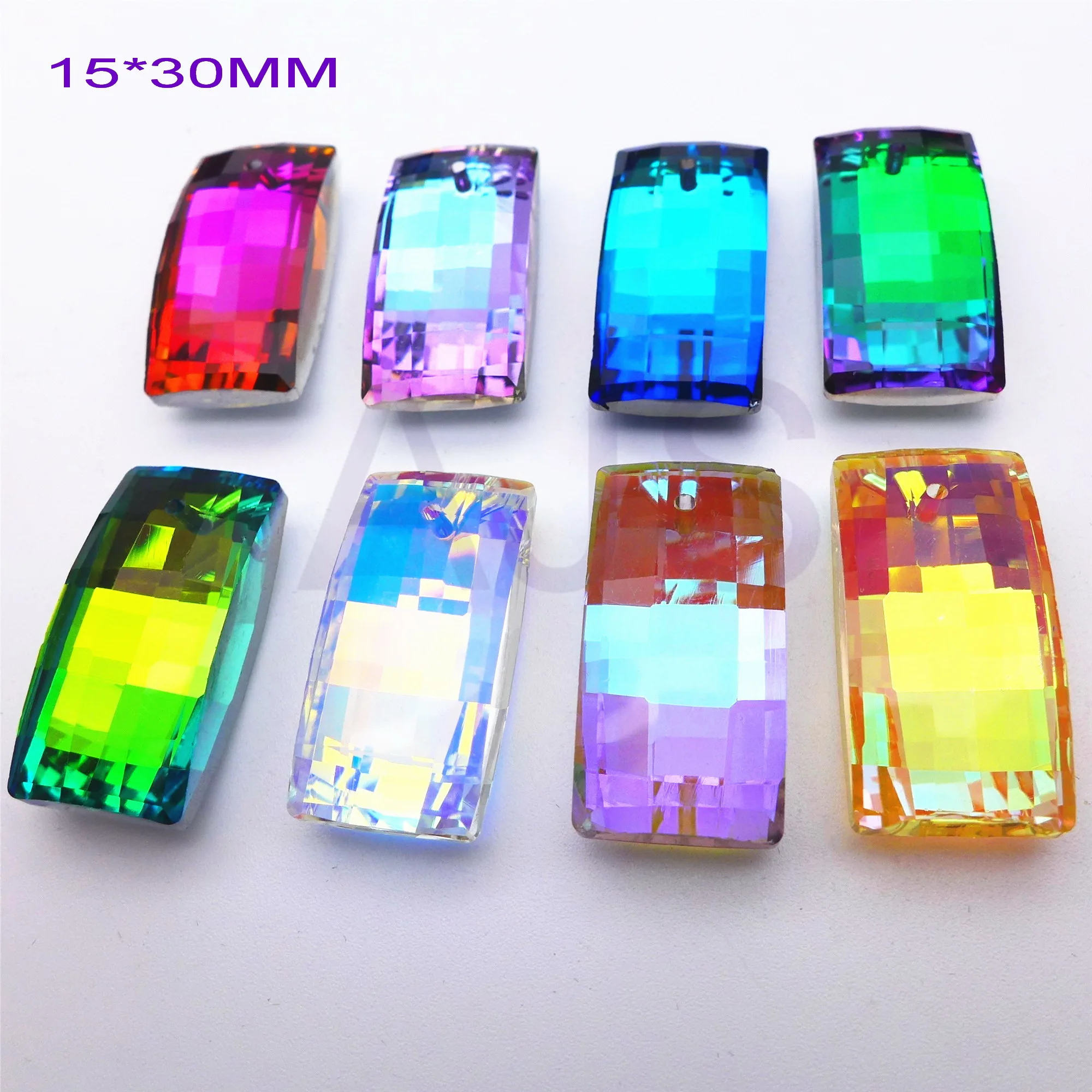 

12pcs 15*30MM 6696 Crystal Faceted Rectangle Shape Pendants Jewelry Earrings Necklace Decoration AB Vitrail Rainbow Free Shippin