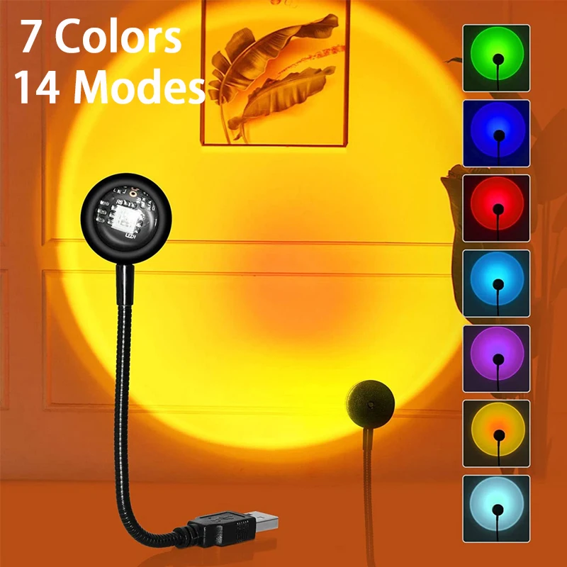 

Nice USB LED Sunset Lamp Ambient Light Projector Photography Wall Atmosphere Neon Lights For Party Bedroom Living Room Decoratio