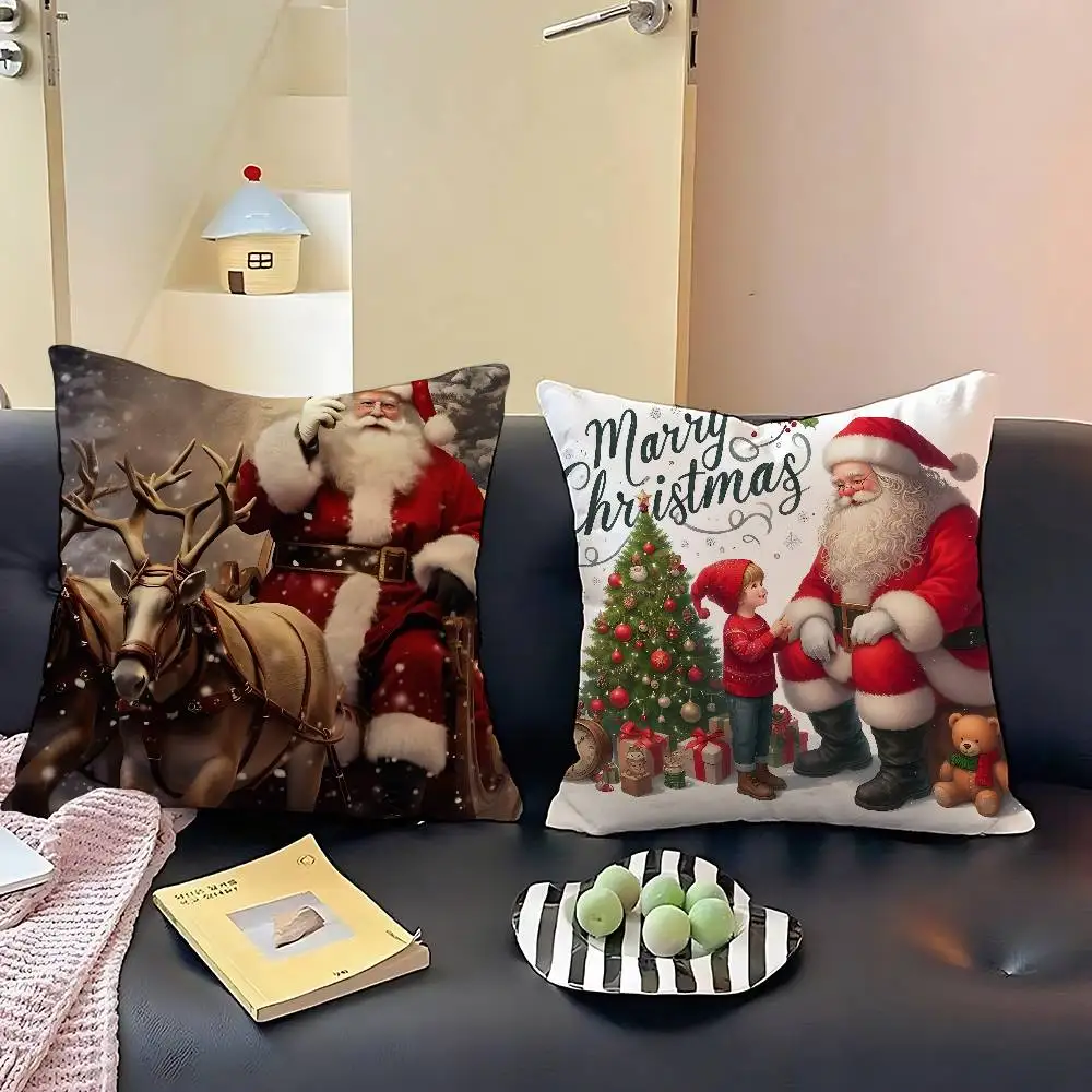 Christmas Santa Claus Pillow Case Cushion Cover Soft Cute Throw Pillow Case For Car Sofa Pillowcase Polyester With