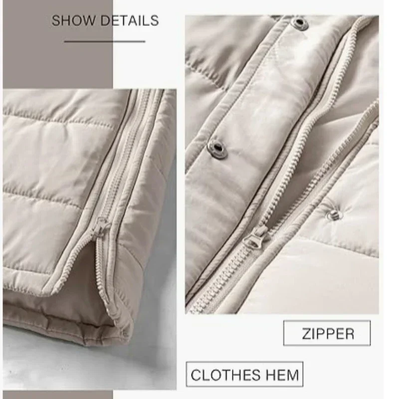 Chic Hooded Zipper Jacket Autumn Winter Women Long Oversize Waistcoat Sleeveless Fashion Warm Quilted Vest Down Coat