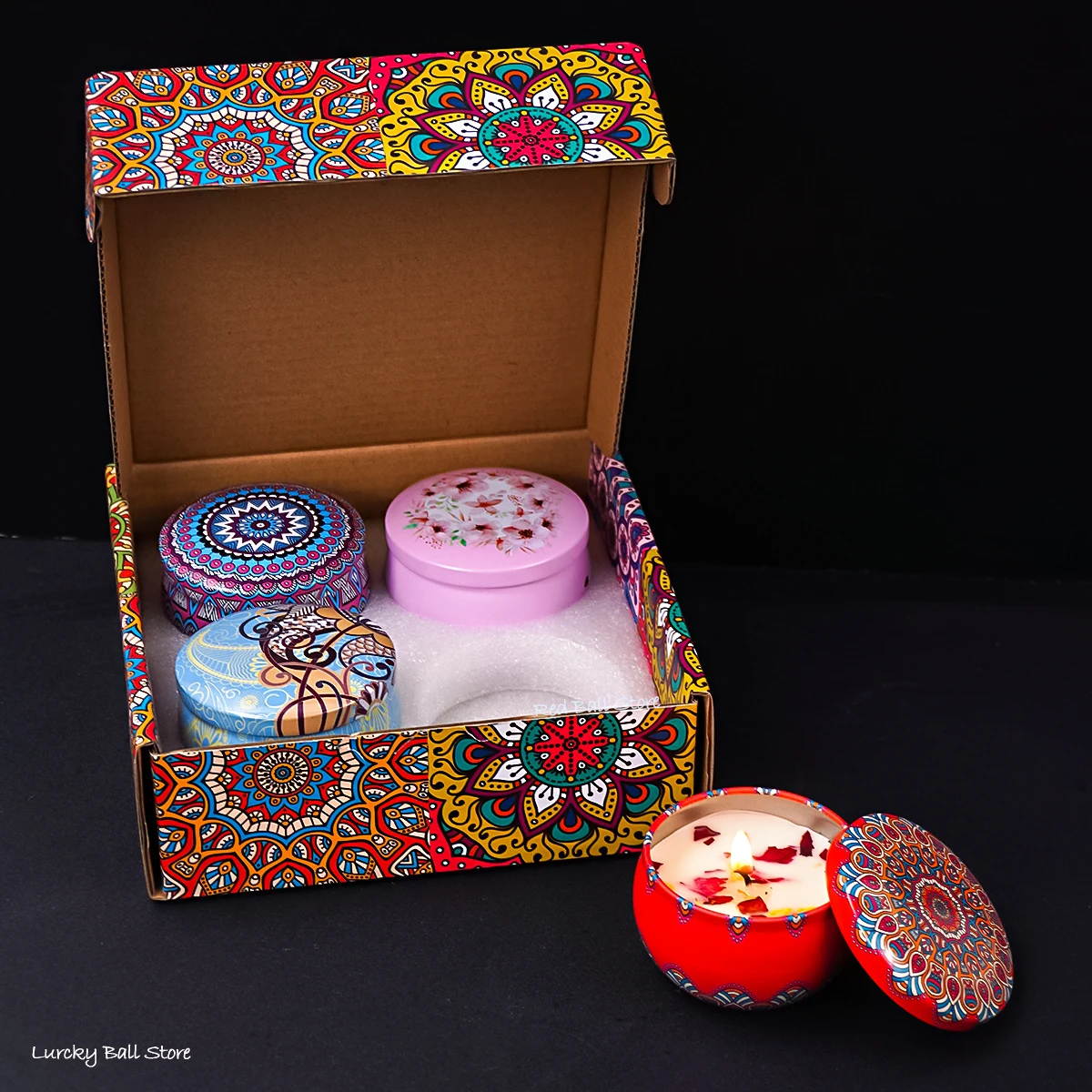 4Pcs/Box Scented Candle Set Gift Islamic Arabian Patterns Fragrance Candle Jar DIY Smokeless Couples Romantic Incense Candles