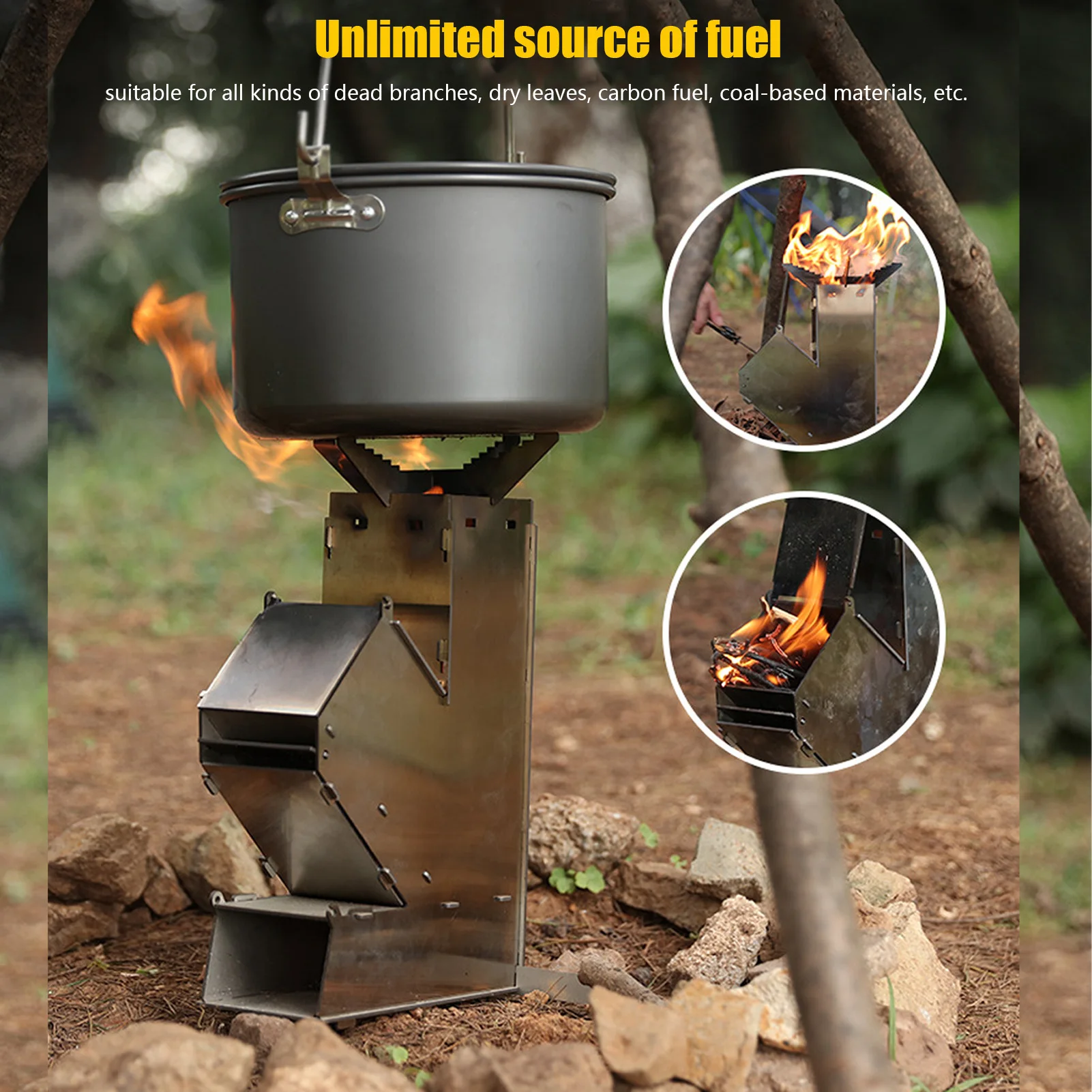 

Backpacking Stove Rocket Stove Portable Convenient Stainless Steel Detachable Backpacking Stove Portable Wood Stove