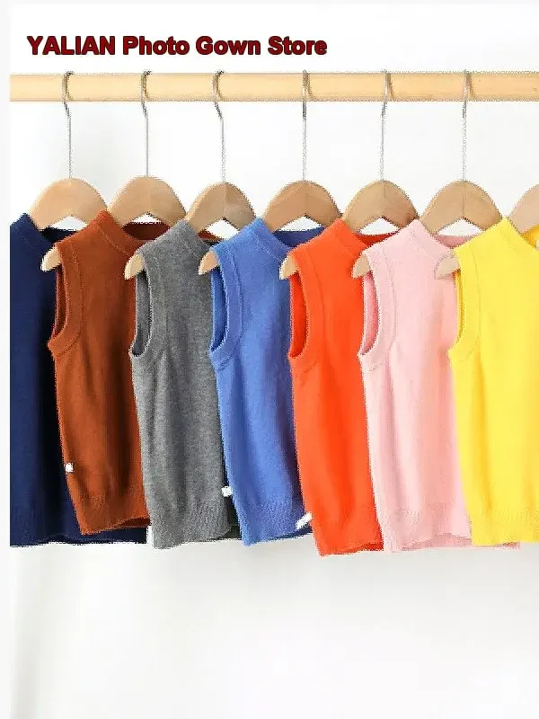 Kids Knit Vest Baby Boy Girl Infant Pure Cotton Round Neck Spring Autumn Soft Skin-Friendly Wearable Outerwear Girls