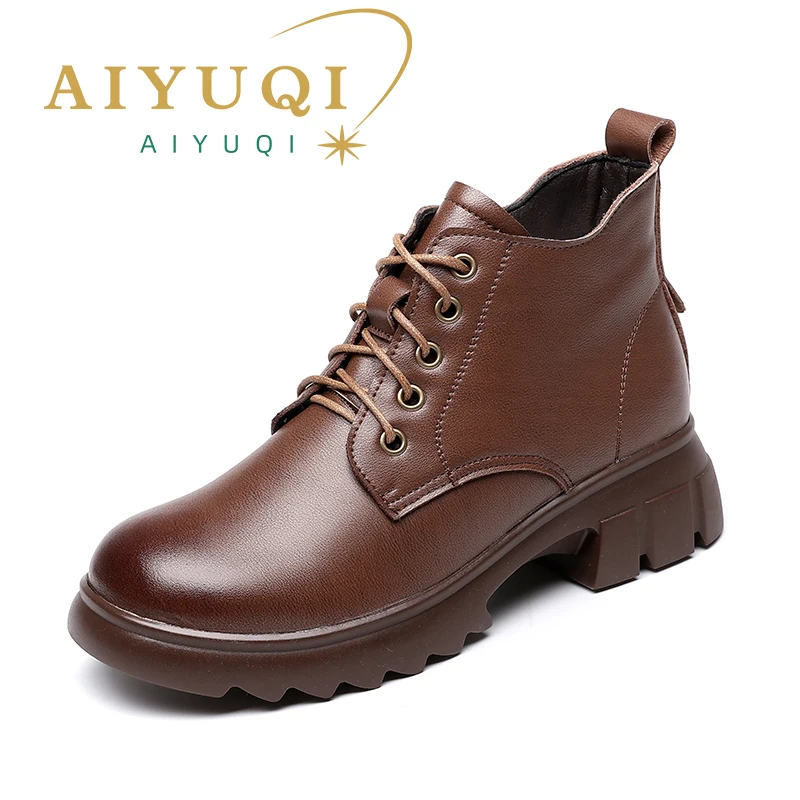 

AIYUQI Women Ankle Boots Genuine Leather 2024 Winter New Lace Up Women Booties Fashion Wool Warm Women Short Boots