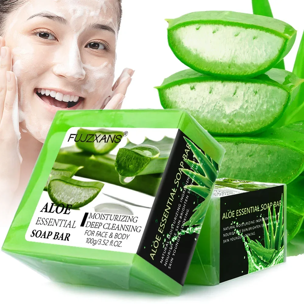 Aloe Vera Cleansing Soap, 100g, Moisturizing and Cleansing Handmade Soap for Face and Body, Contains Essential Oils