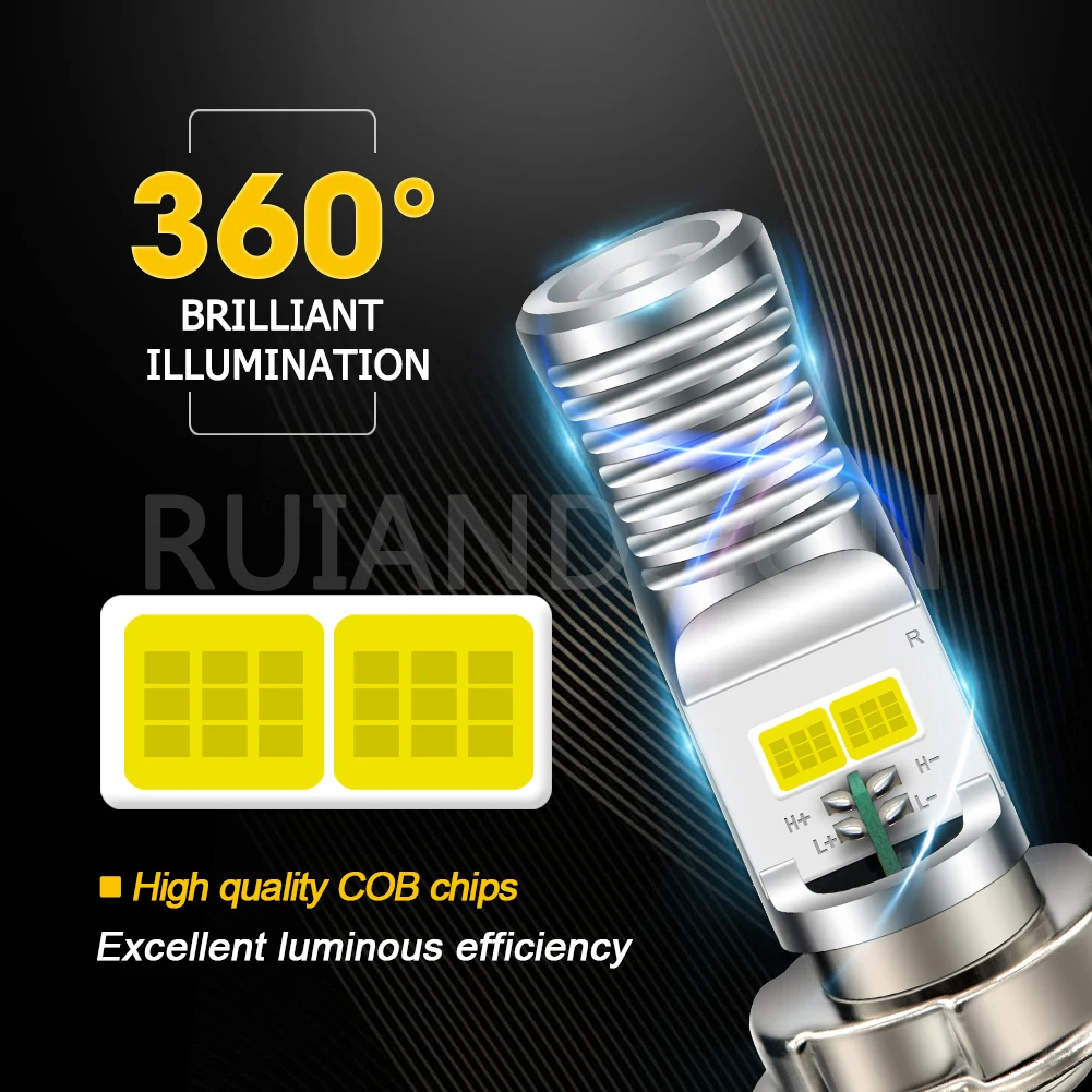 RUIANDSION P26S LED Motorcycle Headlight Scooter Light Motorbike bulbs Moto Front Headlamp Head Light 9V-85V 6000K
