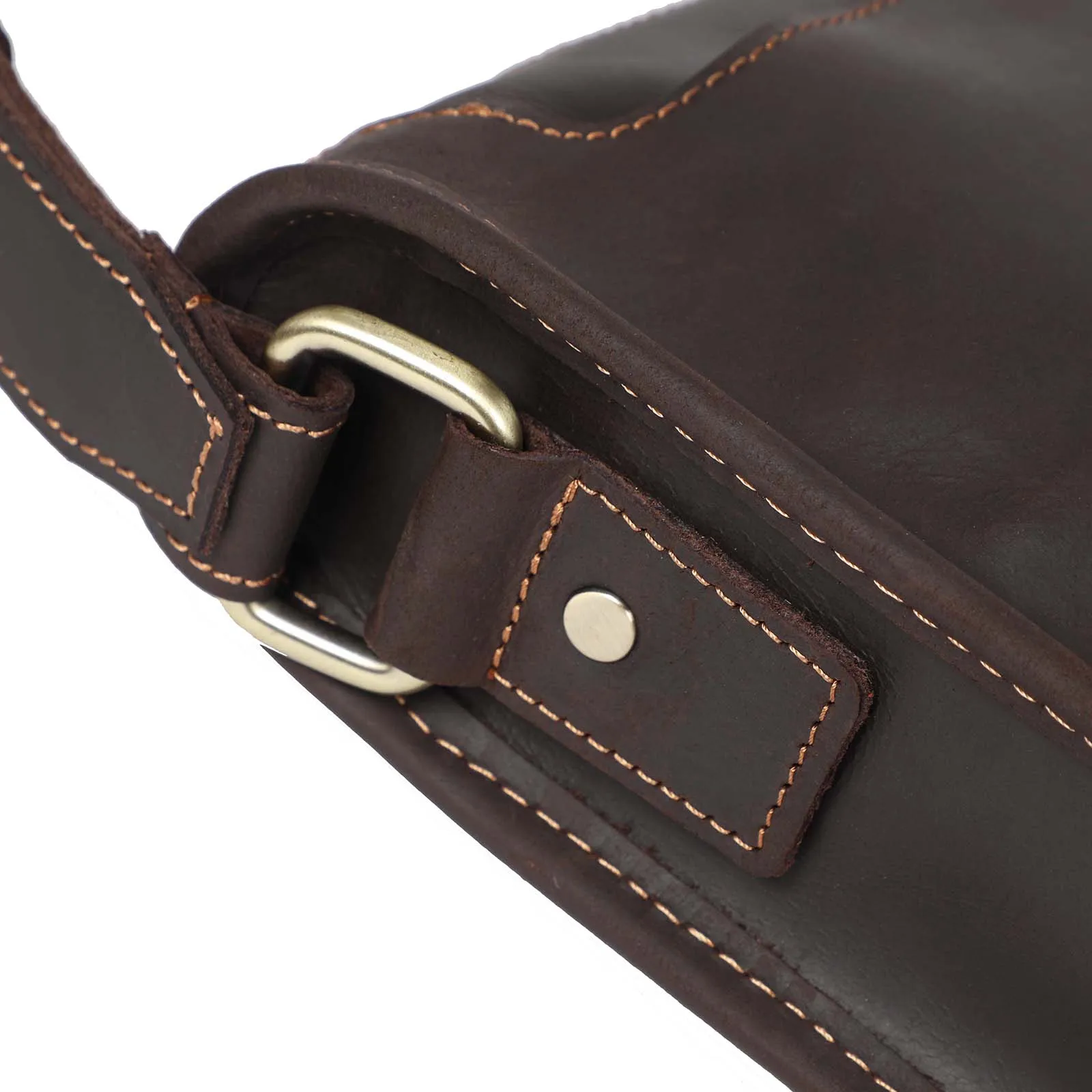 S.WORKER Vintage Echtleder Herren 11" Messenger Bag Umhängetasche Crazy Horse Rindsleder Schultertasche Top-Layer Mode – Detail 10