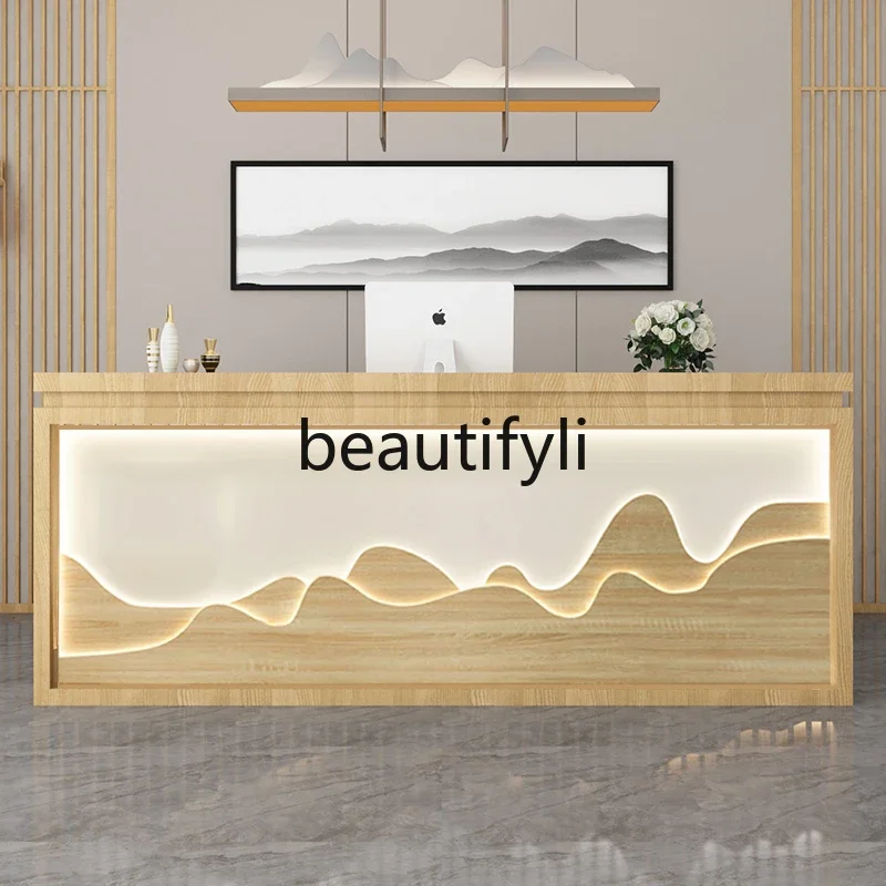 

zzqChinese Tea House Front Desk, Chinese Restaurant Bar Counter, Hotel Cashier Desk, Spa Salon Reception Desk Customization