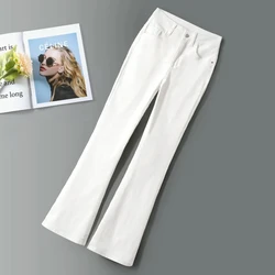 Womens High Waist Thin Slim Ninth Pants, White Jeans, Female Casual Fashion, Versatile Micro Trousers, Spring, Autumn, New, 2023