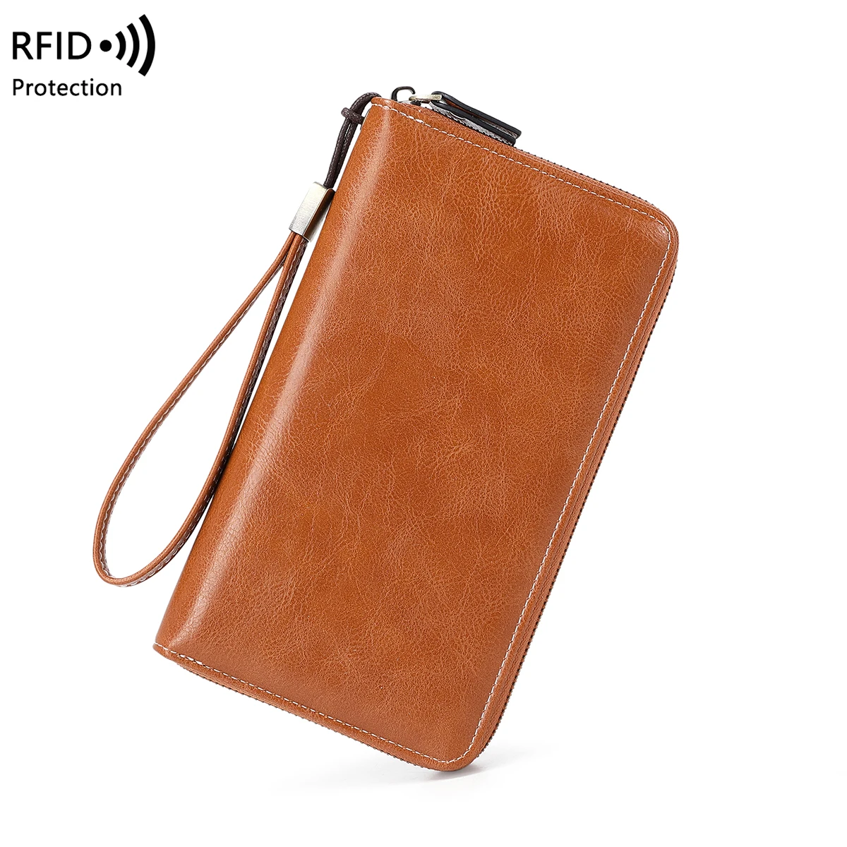 RFID Anti-Theft Brush Wallet for Women, Multi Slot, Vintage, Large Capacity, Multi-functional, Stylish Clutch with Wrist Strap