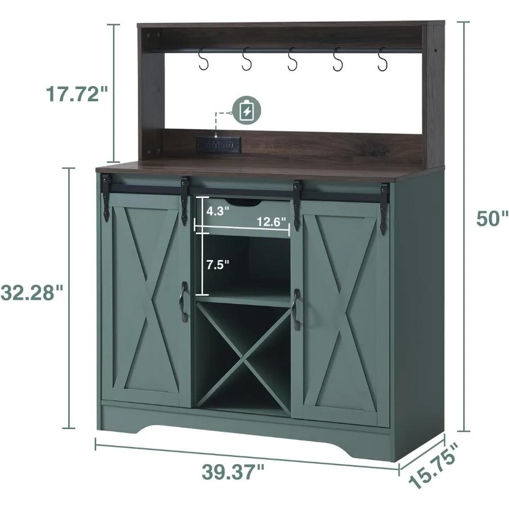 Armadietto da bar con stazione di ricarica e porte USB, porta scorrevole per fienile, credenza da cucina 43 Buffet St