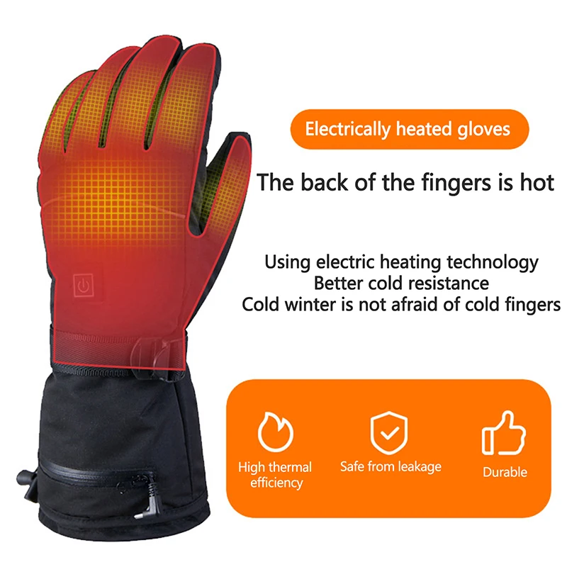 1 Juego de guantes calefactables para motocicleta con pantalla táctil, guantes antideslizantes para esquiar al aire libre con funda para batería, guantes impermeables cálidos para invierno