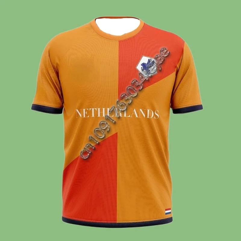 

MOTO-New Netherlands Home Jersey T-shirt 3D Printed Men's T-shirt Sports Short Sleeve Round Neck Loose Breathable Quick Drying