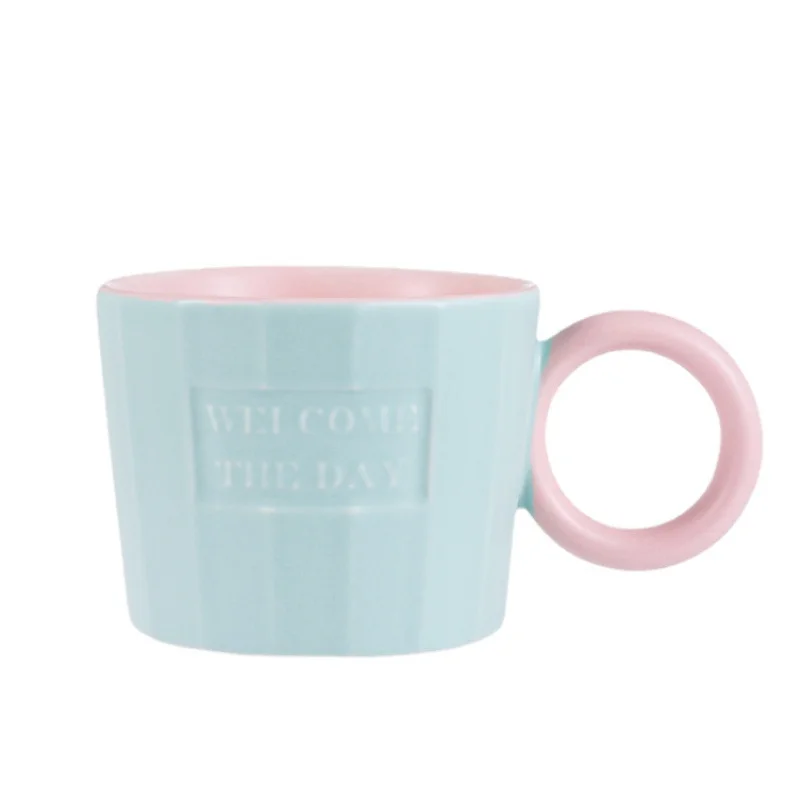 Kawaii Ceramic Cup High Appearance Level Mug Sugar-coated Color Bump Color Big Ear Macaron Creative Coffee Couple Cups Set